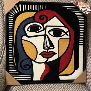 BP Home Abstract Face Woven Artistry Wall Hanging, framed. NEW. 16.5 x 16.5.